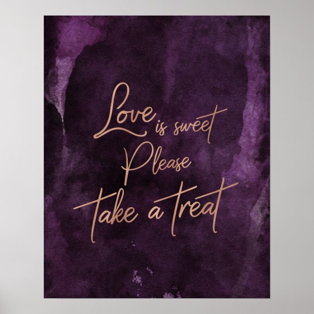 Poster Aquarelle violette Rose Gold Love is Sweet Treat (Devant)