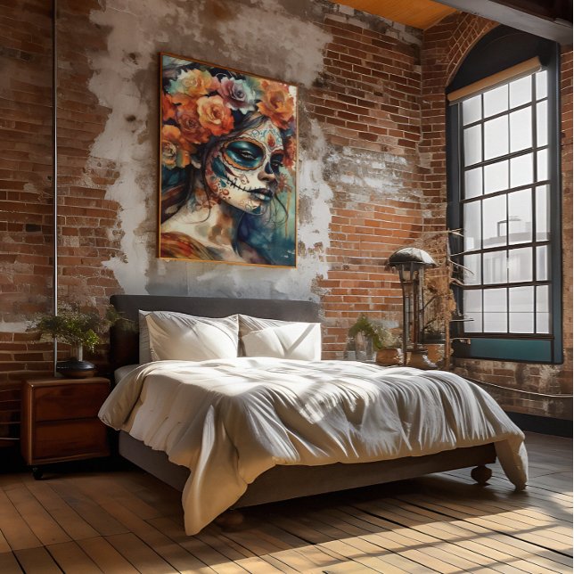 Poster Aquarelle vive Dia de los Muertos Catrina (Créateur téléchargé)