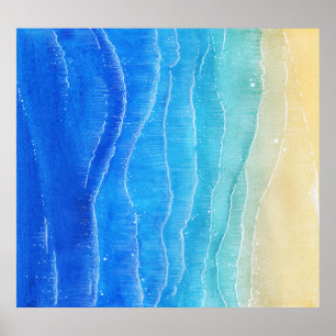 Poster Aquarelle vue mer et plage.