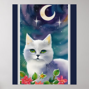 Poster Aquarelle Whimsical Cosmic Kitty