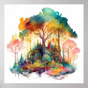 Poster Aquarelle Whimsical Magical Forest