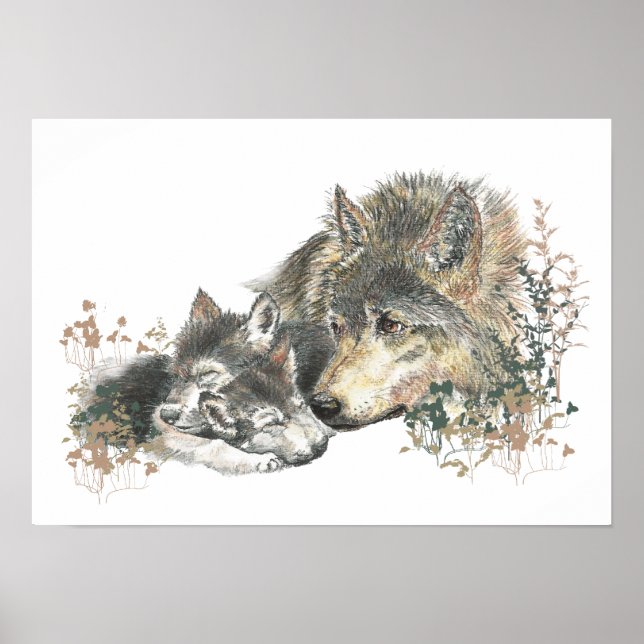 Poster Aquarelle Wolf & Cube Animal Art (Devant)