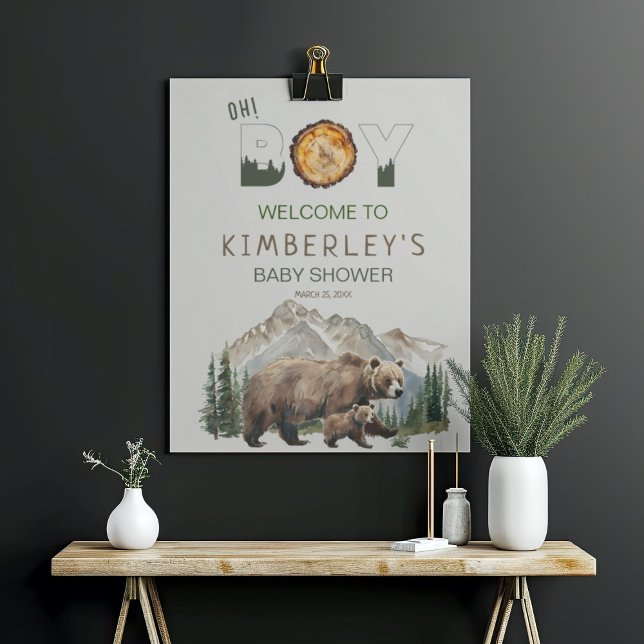 Poster Aquarelle Woodland Oh Boy Bear Baby shower (Créateur téléchargé)