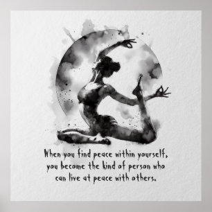 Poster Aquarelle Yoga Reiki Pose King Pigeon à une jambe