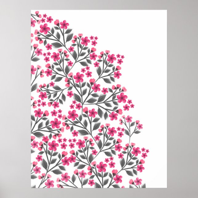 Poster Aquarelles mignonnes girly peindre fleurs florales (Devant)