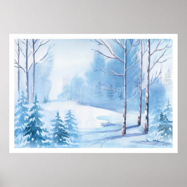 Poster Aquarelles Scène d'hiver Paysage naturel (Devant)