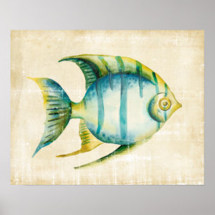 Poster Aquarium bleu et jaune Poisson