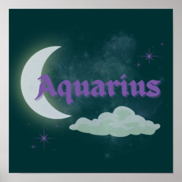 Poster Aquarius Céleste Lune Nuage Étoiles Astrologie Art