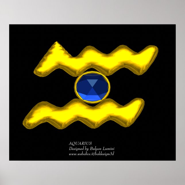 POSTER AQUARIUS /GOLD ZODIAC BIJOU D'ANNIVERSAIRE (Devant)
