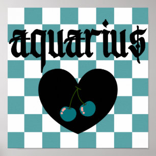 Poster Aquarius Gothique Esthétique À damiers Cerisier Ar