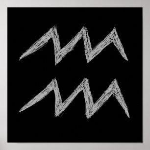 Poster Aquarius. Panneau astrologie zodiaque. Noir.