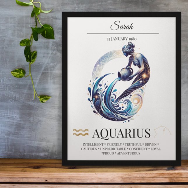 Poster Aquarius Personnalisé Elégant Zodiac Aquarelle (Créateur téléchargé)