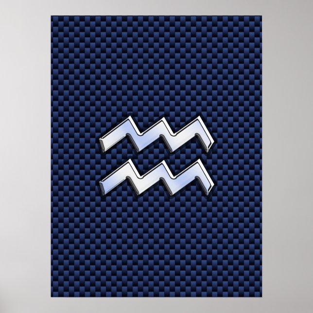 Poster Aquarius Zodiac Sign on Royal Blue Carbon Fiber (Devant)