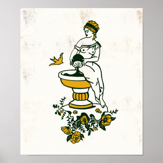 Poster Aquarius Zodiac Toile Art avec une femme portant d (Devant)