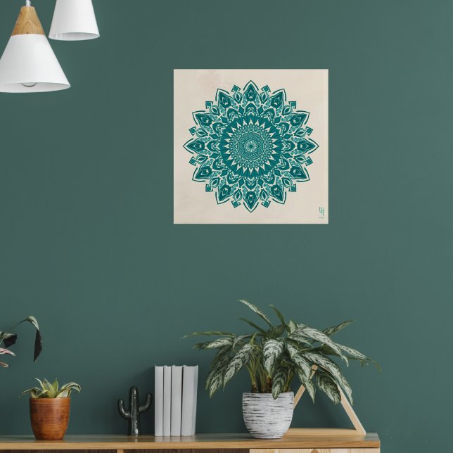 Poster Arabesque Mandala Art - Turquoise & Turquoise géom (Salon 1)