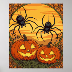 Poster Araignées Art Nouveau dans un champ de Jack-o'-lan
