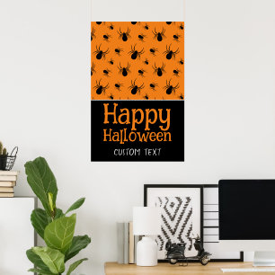 Poster Araignées Joyeux Halloween Orange Noir Nom personn
