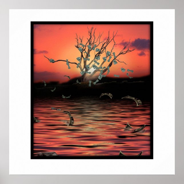 Poster Arbre à argent couché de soleil sur une journée ve (Devant)