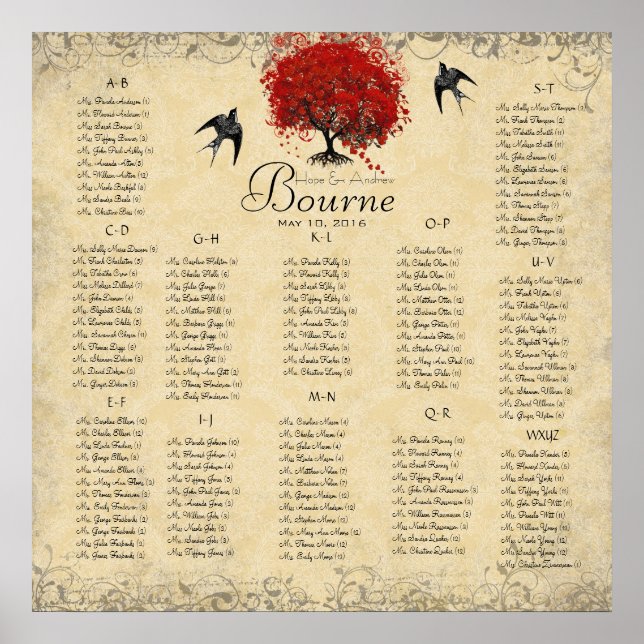 Poster Arbre à cœur rouge 100 150 invités alphabétique Ma (Devant)