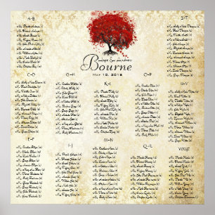 Poster Arbre à cœur rouge - 100 à 150 invités - alphabéti