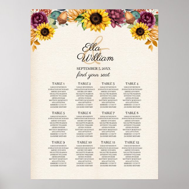 Poster Arbre à Mariage floral de tournesol d'automne (Devant)