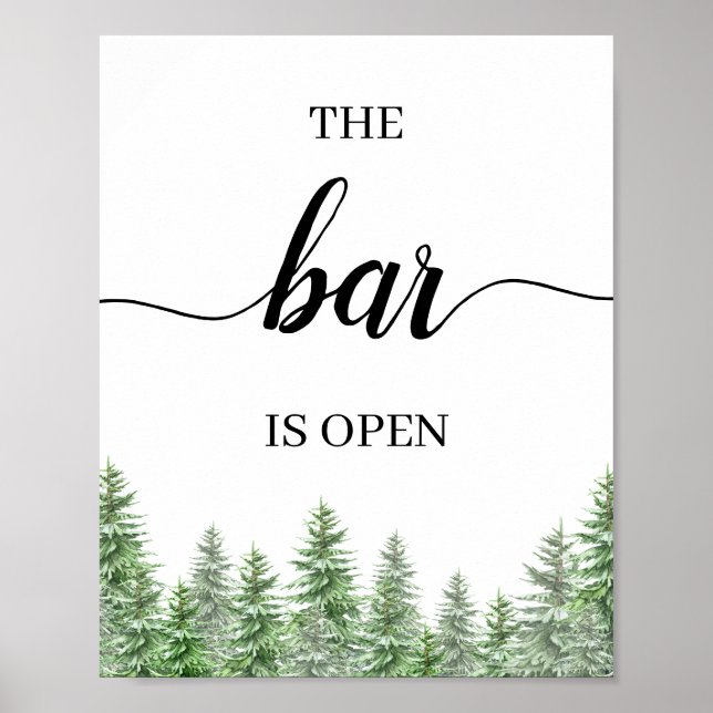 Poster Arbre À Pins Le Bar Est Ouvert Barre Mariage Menu  (Devant)