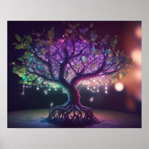 Poster Arbre à vitres violet et vert