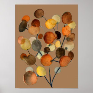 Poster Arbre Abstrait brun d'automne