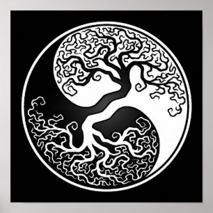 Poster Arbre blanc et noir de la vie Yin Yang
