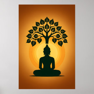 Poster Arbre Bodhi Bouddha Méditation Art - Zen Spirituel