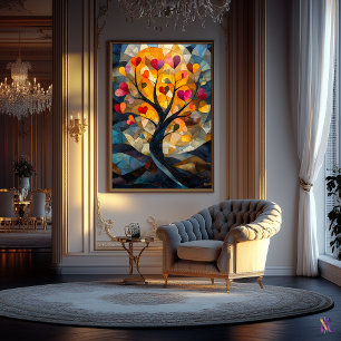 Poster Arbre cœur de l'amour dans le style vitrail