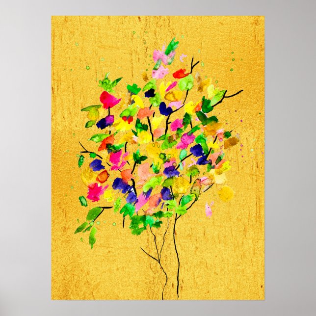 Poster Arbre coloré aquarelle (Devant)