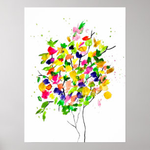 Poster Arbre coloré aquarelle