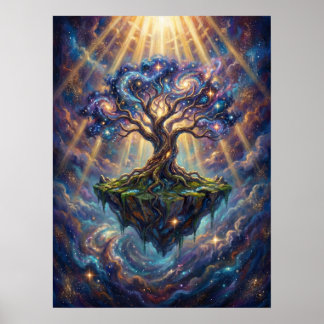 Poster Arbre cosmique de vie sur une île flottante