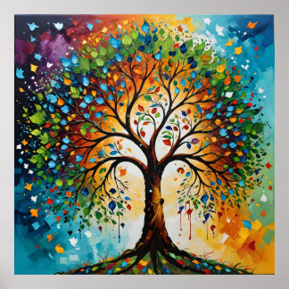 Poster Arbre cosmique des mythes - Art populaire indien