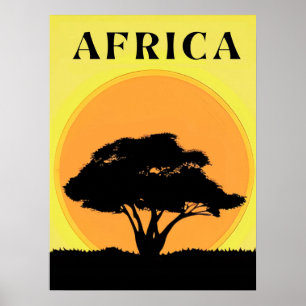 Poster Arbre d'acacia africain contre un coucher de solei