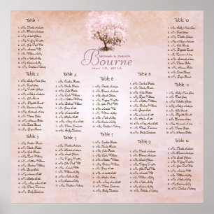 Poster Arbre d'amour oiseau de mariage cœur rose simpleme