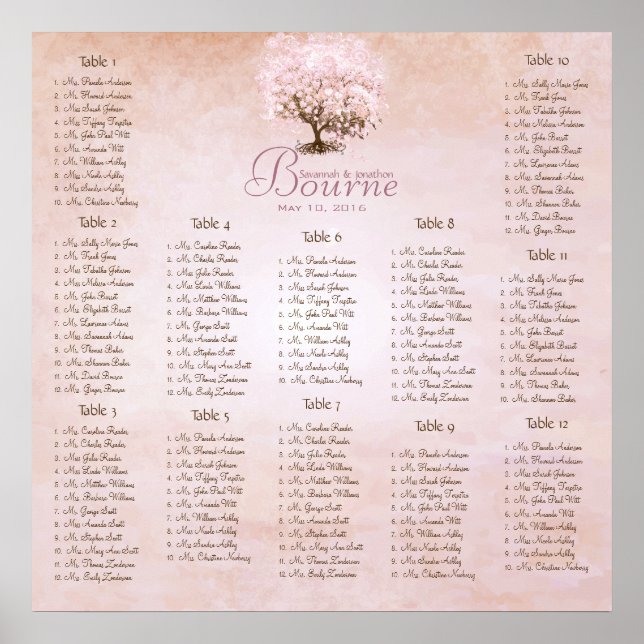 Poster Arbre d'amour oiseau de mariage simplement rose cœ (Devant)