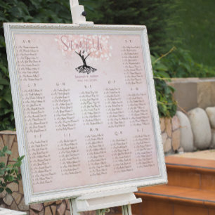 Poster Arbre d'amour oiseau de mariage simplement rose cœ