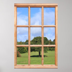 Poster Arbre dans la campagne vue d'une fenêtre