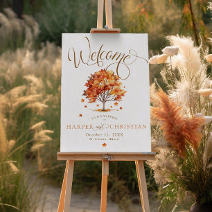 Poster Arbre d'automne à l'aquarelle Calligraphie Mariage