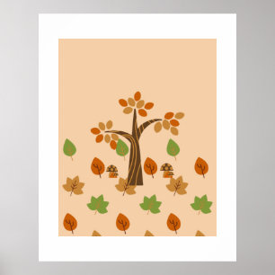 Poster Arbre d'automne élégant et feuilles stylées