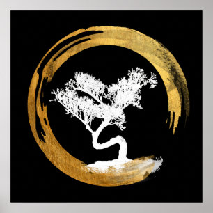 Poster Arbre de bonsaïs. Zen Enso Circl. Calligraphie de