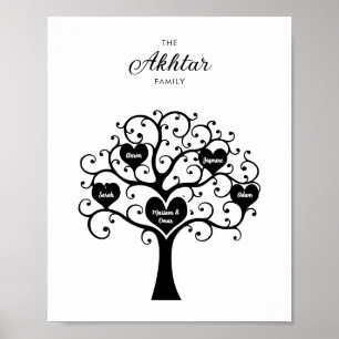 Poster Arbre de famille Coeur noir et blanc
