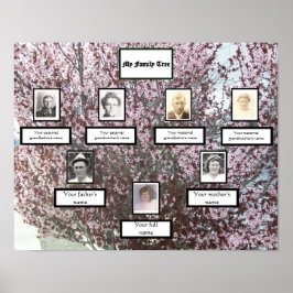 Poster Arbre de famille photo en fleurs roses de trois gé