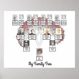 Poster Arbre de la famille fractée en fleurs roses avec a