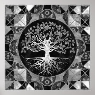 Poster Arbre de la vie - pierre gemme de gamme de gris