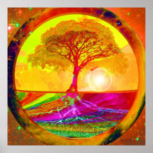Poster Arbre de lever de soleil de la vie