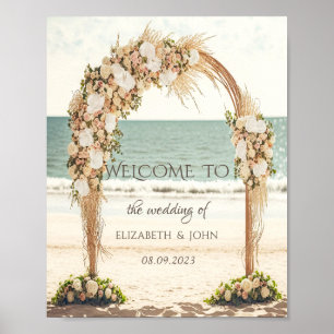 Poster Arbre de mariage de plage avec roses