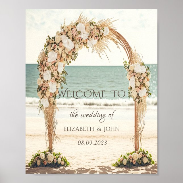 Poster Arbre de mariage de plage avec roses (Devant)